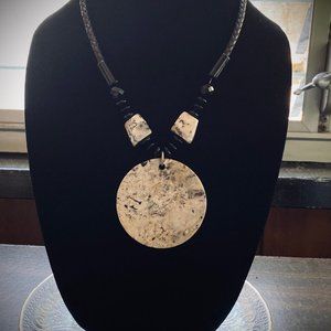 Jay King White and Black Jasper, Onyx & Leather Pendant Necklace, 2.5"+